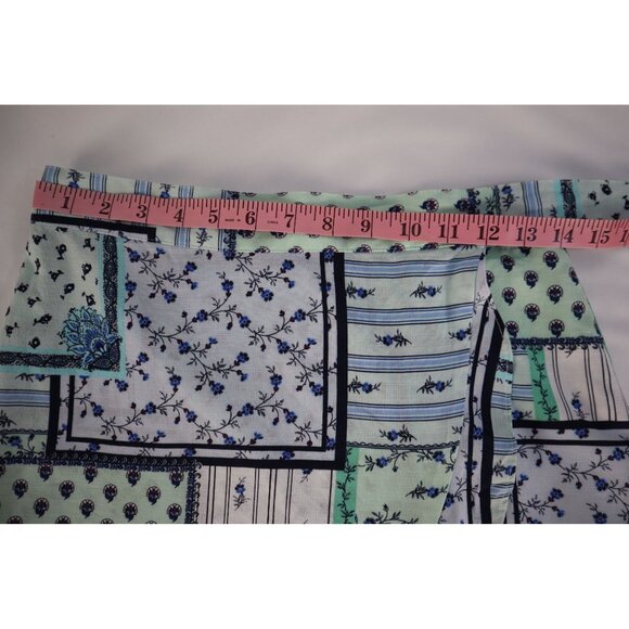 Loft Petite 2P Wrap Skirt Floral Patchwork Mint &‎ Navy Cotton Blend - Picture 7 of 9